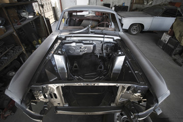 Closeup of car parts in the garage