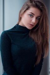 Portrait close up of glamour woman with long hair.