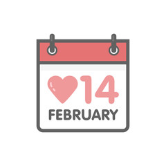 Vector calendar icon 14 February Valentine's Day