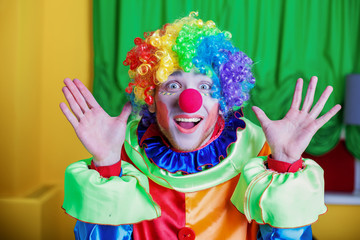 Clown with queer expression on his face. 