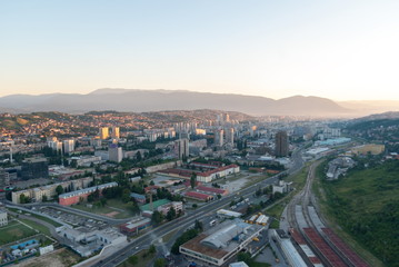 Aerial city landscape view of Sarajevo