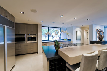 Modern and spacious domestic kitchen at home