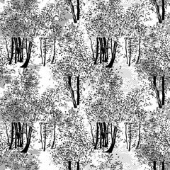 Vector seamless pattern;black,white abstract trees - 129976589