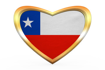 Flag of Chile in heart shape, golden frame