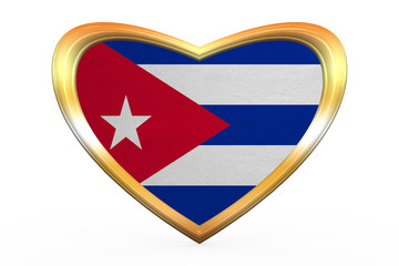 Flag of Cuba in heart shape, golden frame