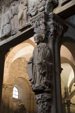 Details from the Porch of La Gloria, a masterpiece of Romanesque art, Santiago cathedral, Santiago de Compostela, Galicia, Spain