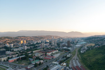 Aerial city landscape view of Sarajevo