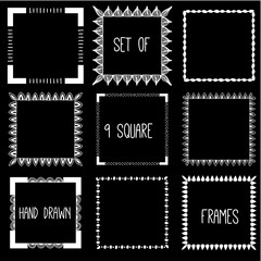 Hand drawn pencil doodle frame. Sketch design concept.  Set of square frames.
