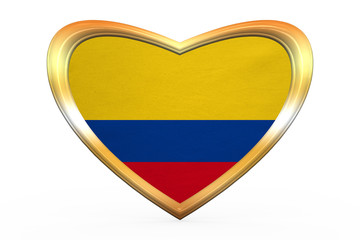 Flag of Colombia in heart shape, golden frame