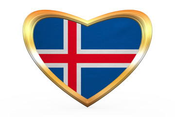 Flag of Iceland in heart shape, golden frame