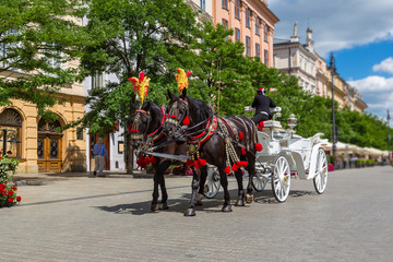 Fototapeta Horse carriages in Krakow obraz
