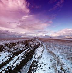 Rural dirt road in winter