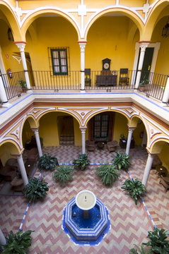 Typical riad style house now converted into Hotel Las Casas de la Juderia, Santa Cruz district, Seville, Andalusia, Spain