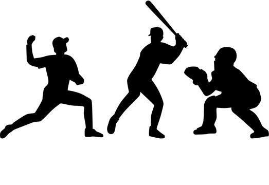 Set of baseball player silhouettes
