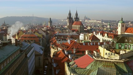 Beautiful roofs of old town Prague on a sunny day, Czech Republic