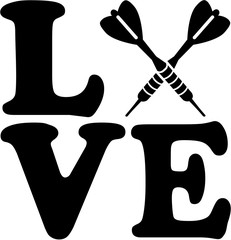 Love word with crossed darts arrows