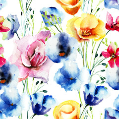 Seamless pattern with Colorful wild flowers