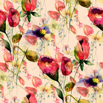 Seamless pattern with Original Summer flowers © Regina Jersova