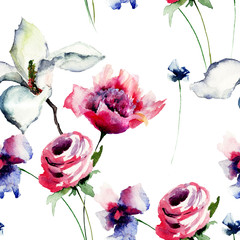 Seamless wallpapers with romantic flowers