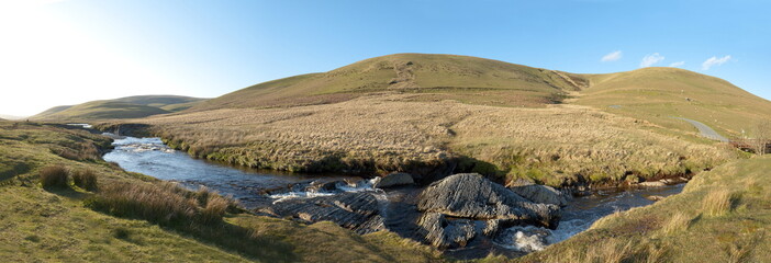 Panoramic landscape view at Elan Valley, Cambrian Mountains, Powys, Wales