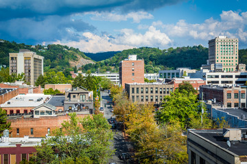 View of buildings in downtown and Town Mountain, in Asheville, N