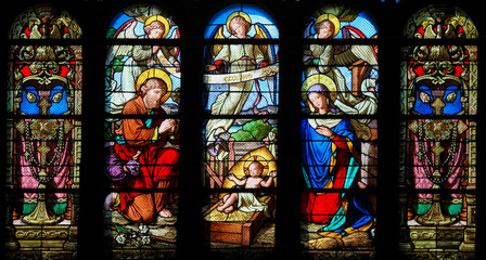 Stained Glass - Nativity Scene at Christmas - 129990338