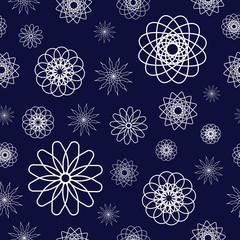 Donkerblauw naadloos patroon met abstracte elementen. Vector illustratie.