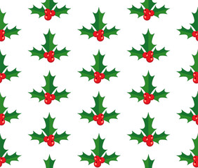 Seamless pattern with holly berry. Vector illustration.