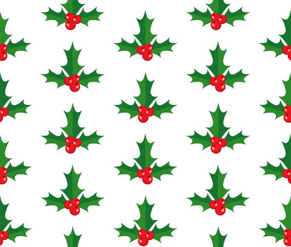 Seamless pattern with holly berry. Vector illustration.