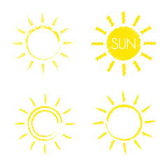 Sun icon set . Hand drawn style. Vector illustration