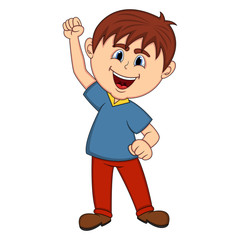 Boy raised his hand cartoon