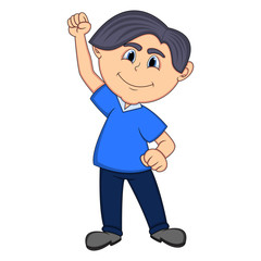 Boy raised his hand cartoon