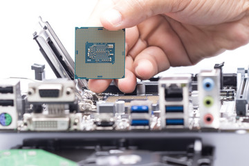 Assembling high performance personal computer, inserting CPU, pr
