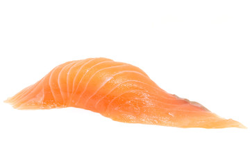 Japanese cuisine. Salmon sushi nigiri isolated on white backgrou