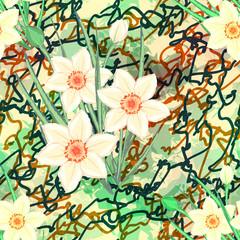 Vector floral seamless pattern with daffodils