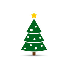 Christmas tree flat icon, vector simple design with shadow. Green symbol of fir-tree.