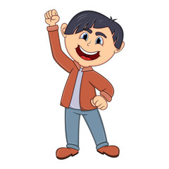 Boy raised his hand cartoon