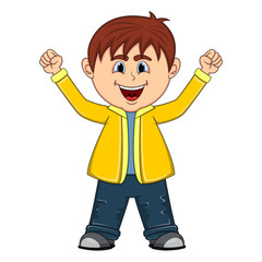 The little cute boy raise the two hands up