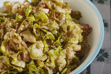 Shredded Brussels Sprouts cooked with olive oil and garlic