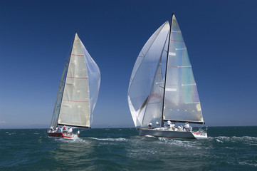 View of two yachts competing in team sailing event