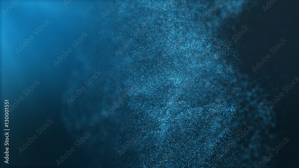 Poster Digital particles floating wave form in the abyss abstract cyber technology de-focus background