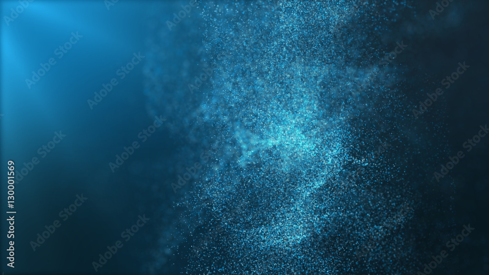Aufkleber Digital particles floating wave form in the abyss abstract cyber technology de-focus background
