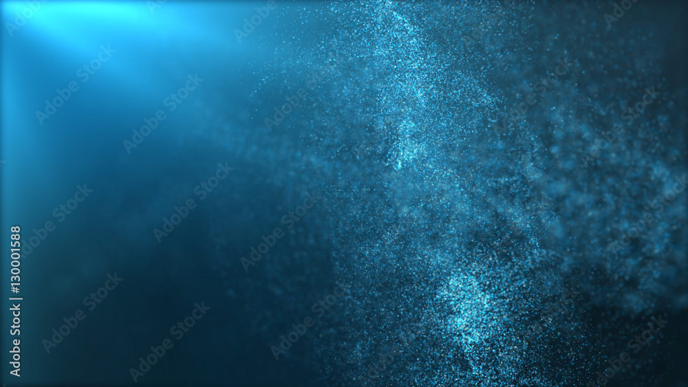 Poster Digital particles floating wave form in the abyss abstract cyber technology de-focus background