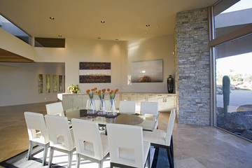 View of a modern sunlit dining room o spacious house