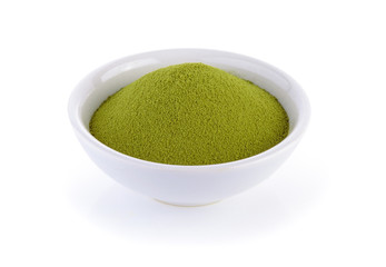 Powdered green tea on a white background