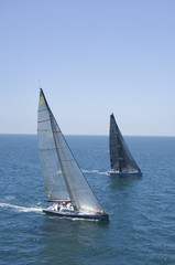 View of two yachts competing in team sailing event