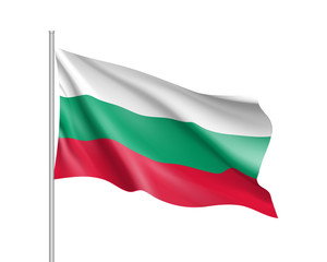 Obraz premium Waving flag of Bulgaria state. Illustration of European country flag on flagpole with red and white colors. Vector 3d icon isolated on white background