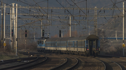 Fototapeta na wymiar Trains in Prackovice nad Labem village