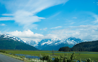 Alaska in Summer time with mountain scene on the way to the garter 