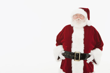 Portrait of a man in Santa Claus costume isolated over white background